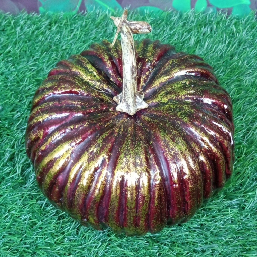 🍂 Decorative Metallic Pumpkin - Burgundy and Gold